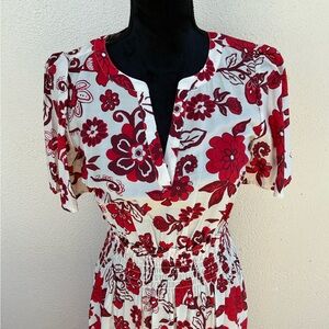 LOFT Red and White Floral Maxi Dress